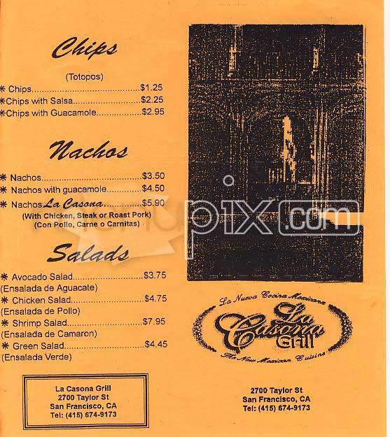 La Casona Grill - San Francisco, CA menu_pic