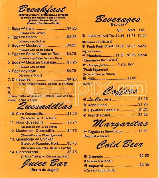 La Casona Grill - San Francisco, CA menu_pic