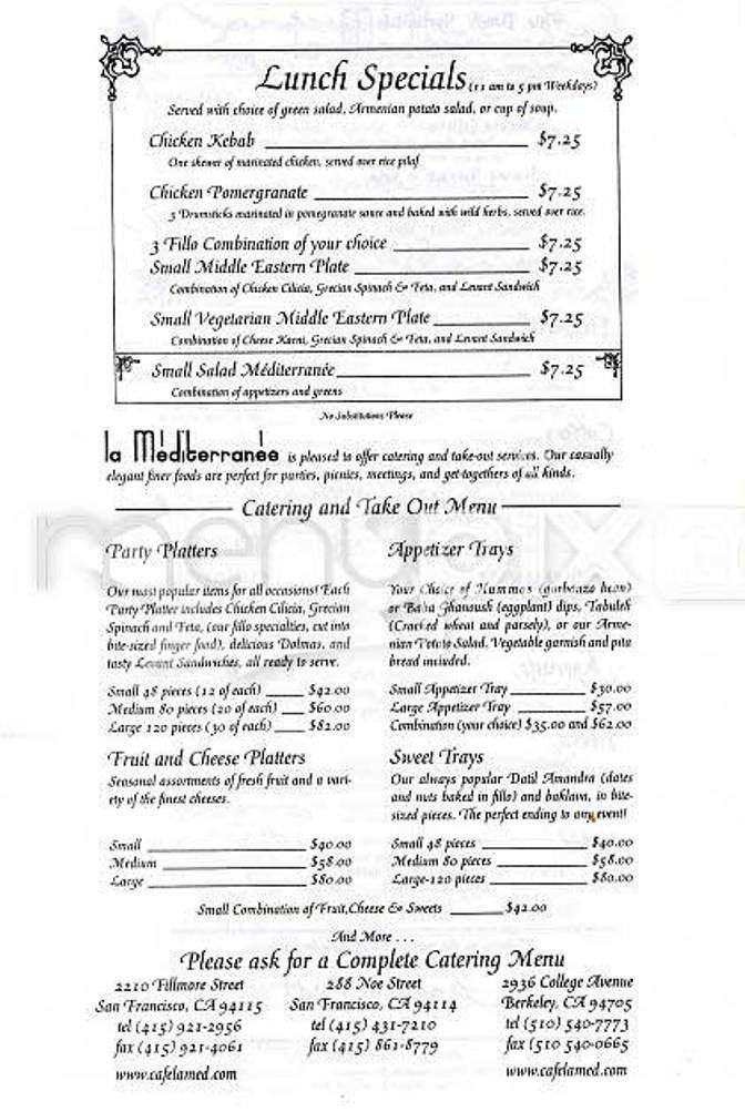 La Mediterranee - San Francisco, CA menu_pic