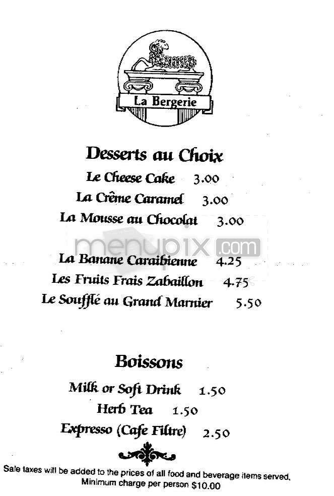 La Bergerie - San Francisco, CA menu_pic