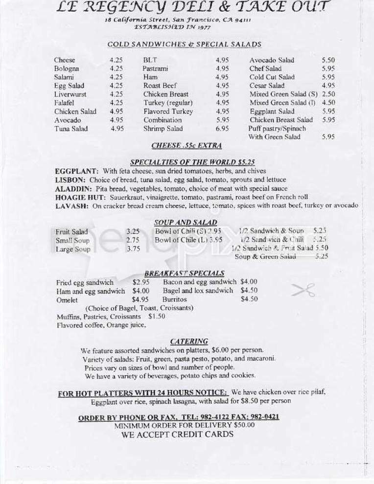 Le Regency - San Francisco, CA menu_pic