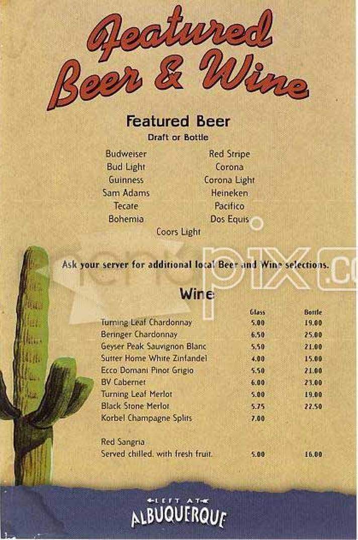 Left At Albuquerque - San Francisco, CA menu_pic