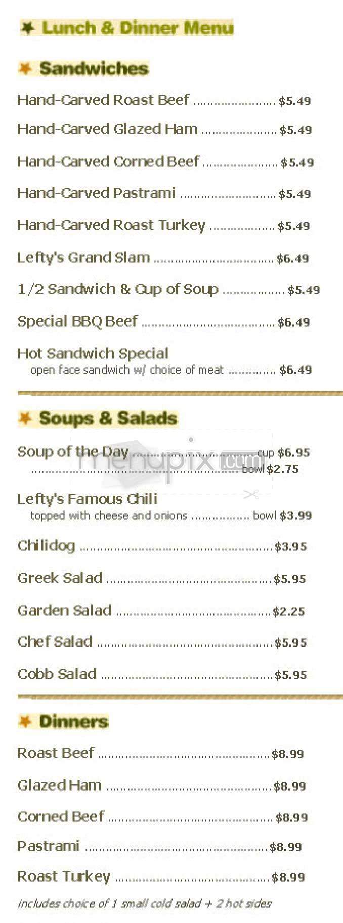 Lefty O'Doul's - San Francisco, CA menu_pic