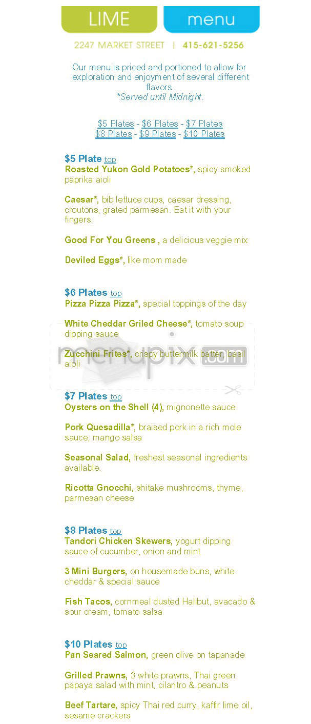 Lime - San Francisco, CA menu_pic