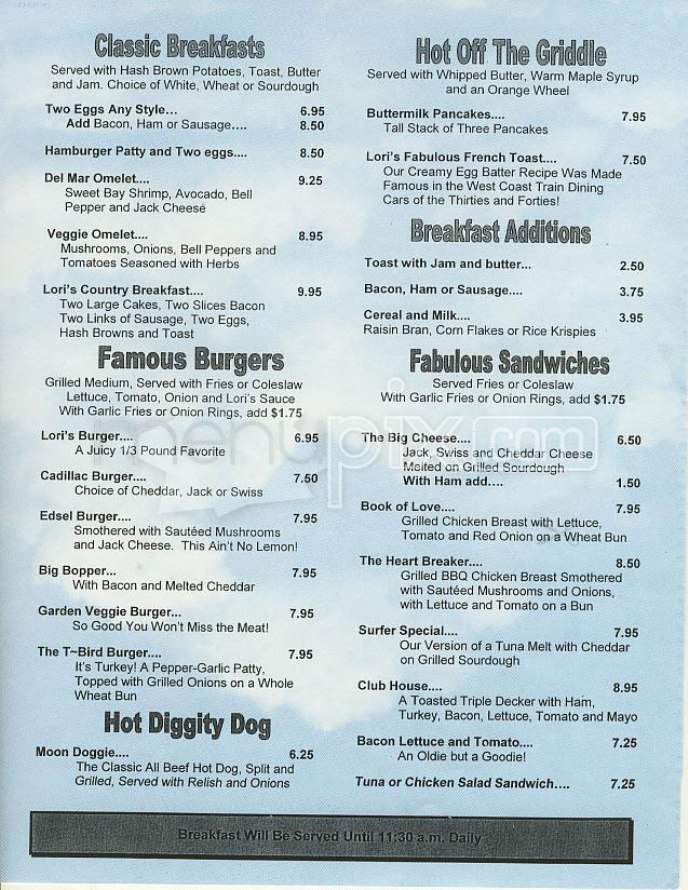 Lori's Diner - San Francisco, CA menu_pic