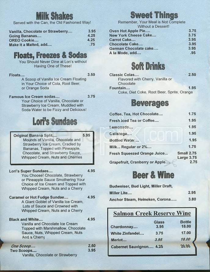 Lori's Diner - San Francisco, CA menu_pic