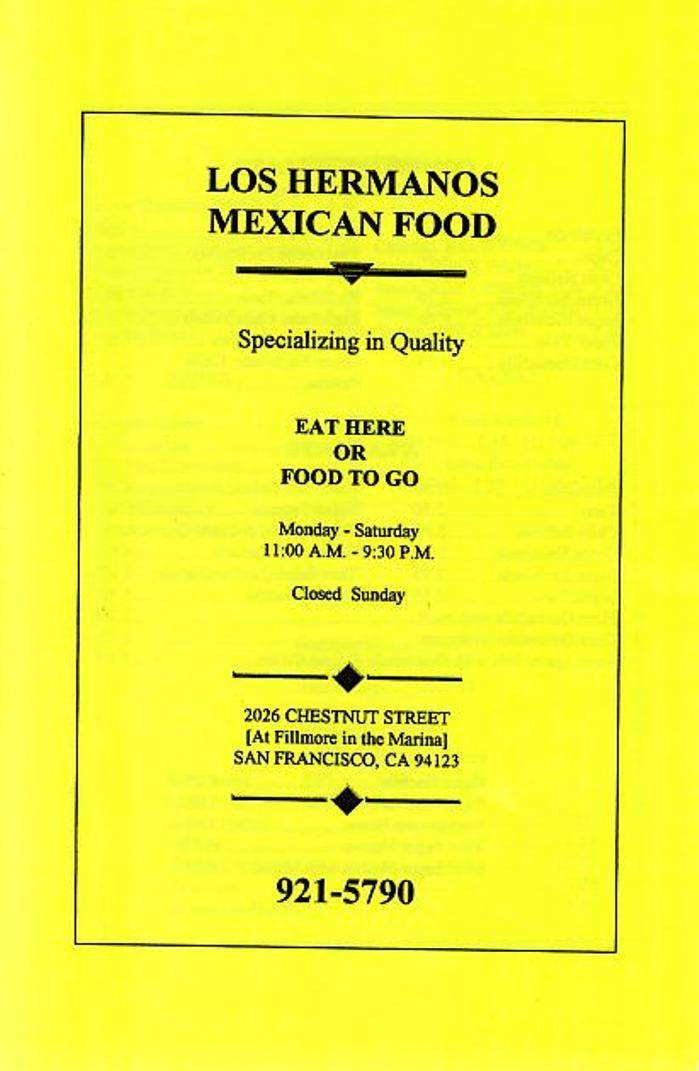 Los Hermanos Mexican Food - San Francisco, CA menu_pic