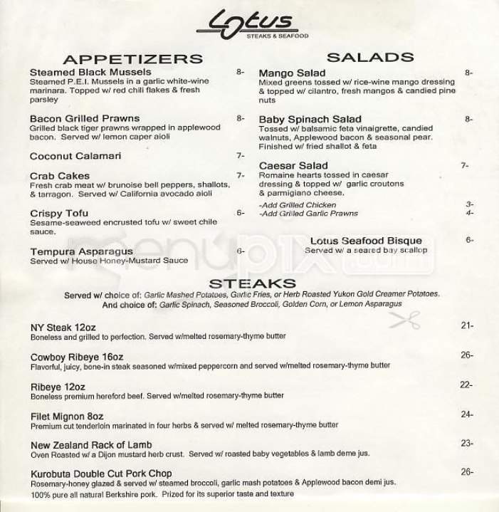Lotus Steak & Seafood - San Francisco, CA menu_pic