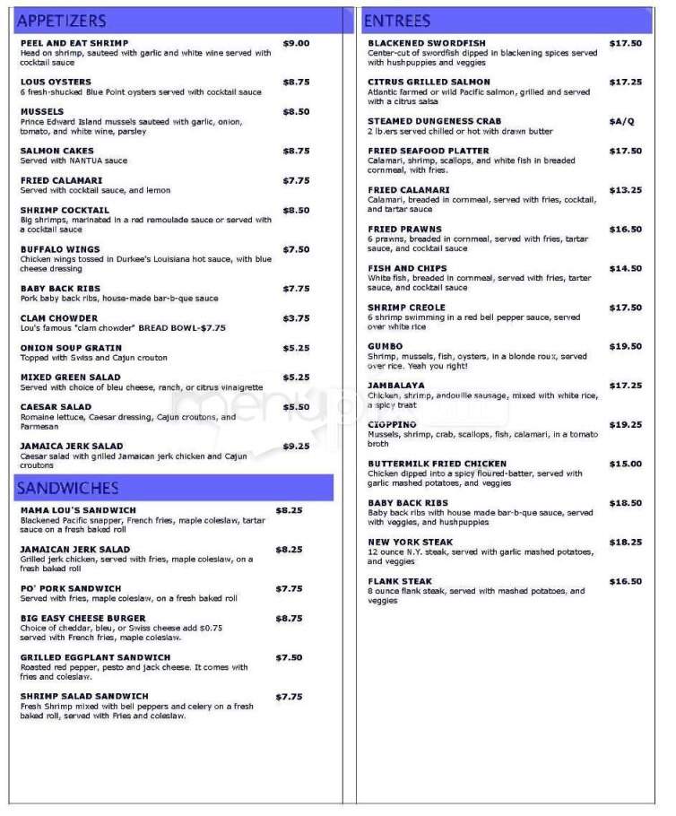 Lou's Pier 47 Restaurant - San Francisco, CA menu_pic