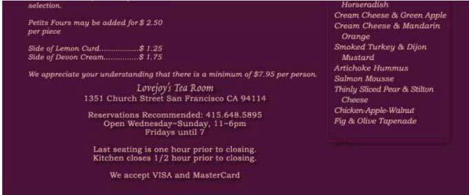 Lovejoy's Tea Room - San Francisco, CA menu_pic