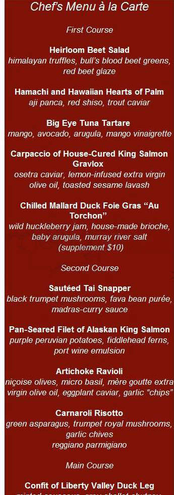 Masa's Restaurant - San Francisco, CA menu_pic