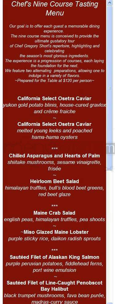 Masa's Restaurant - San Francisco, CA menu_pic