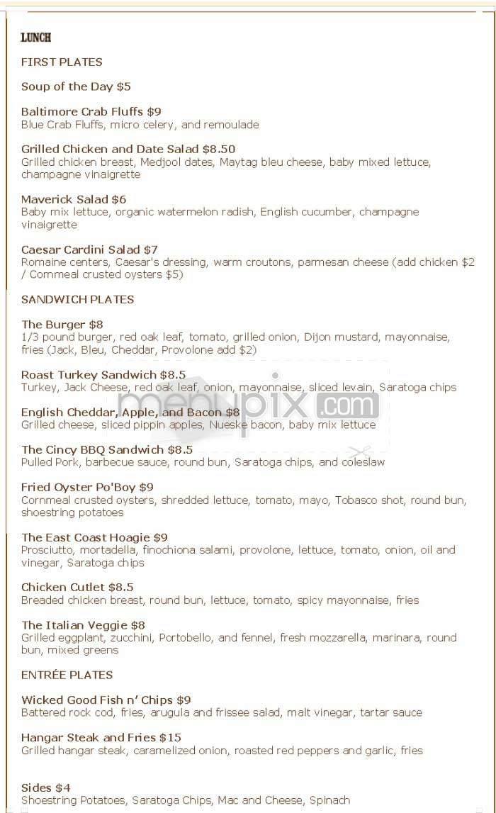 Maverick - San Francisco, CA menu_pic