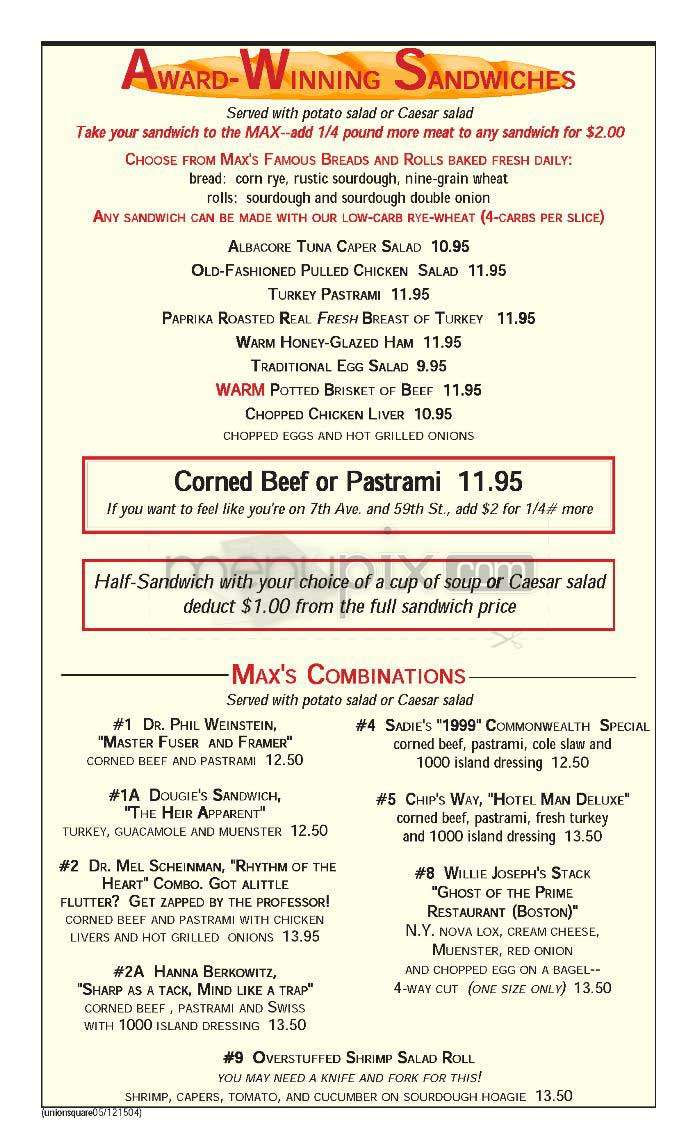 Max's - San Francisco, CA menu_pic