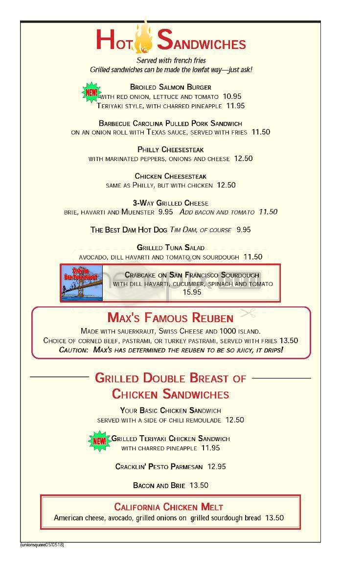 Max's - San Francisco, CA menu_pic