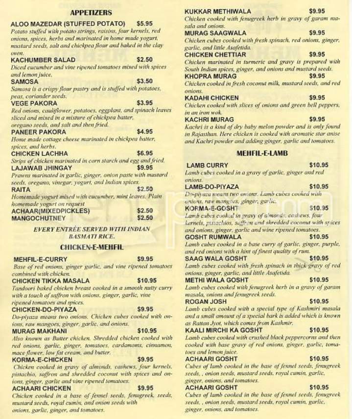 Mehfil - San Francisco, CA menu_pic