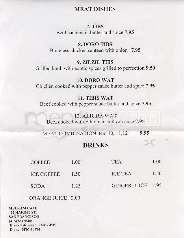 Melkam Cafe - San Francisco, CA menu_pic