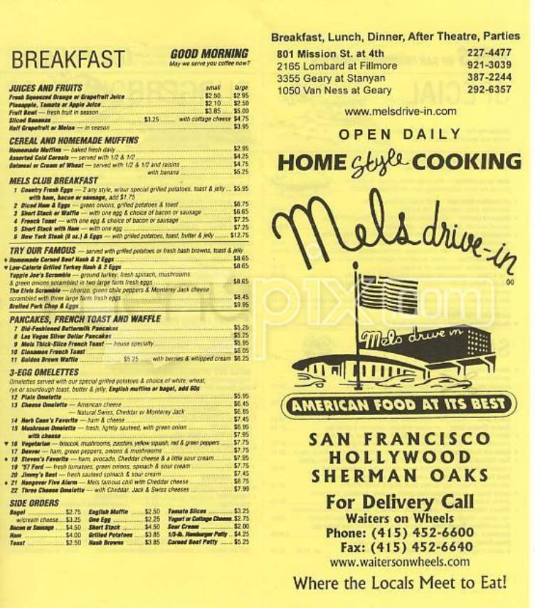 Mel's Drive In - San Francisco, CA menu_pic