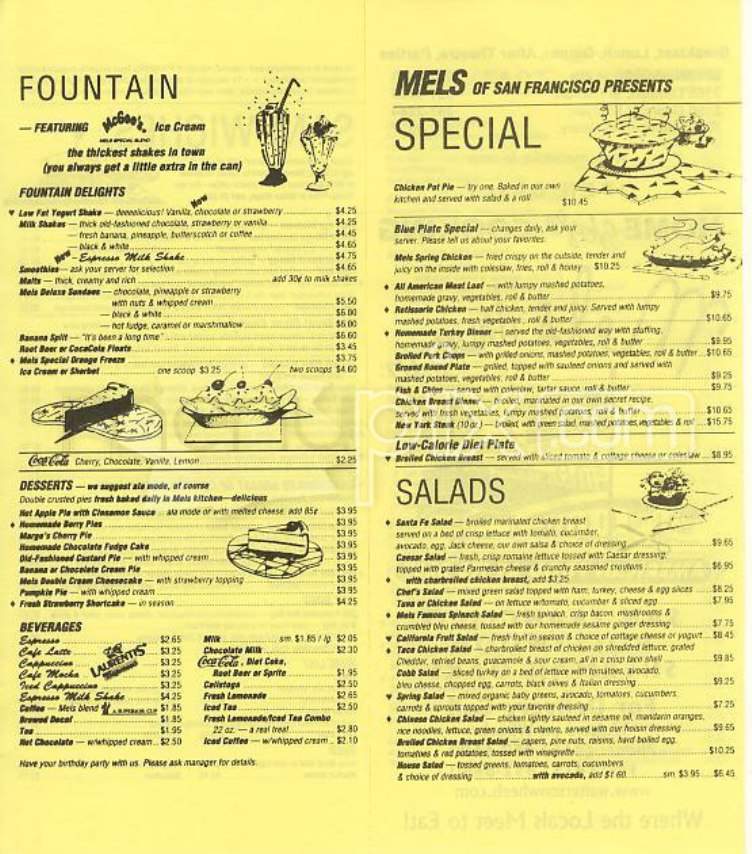 Mel's Drive In - San Francisco, CA menu_pic