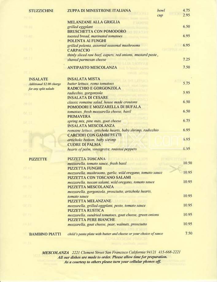 Mescolanza - San Francisco, CA menu_pic