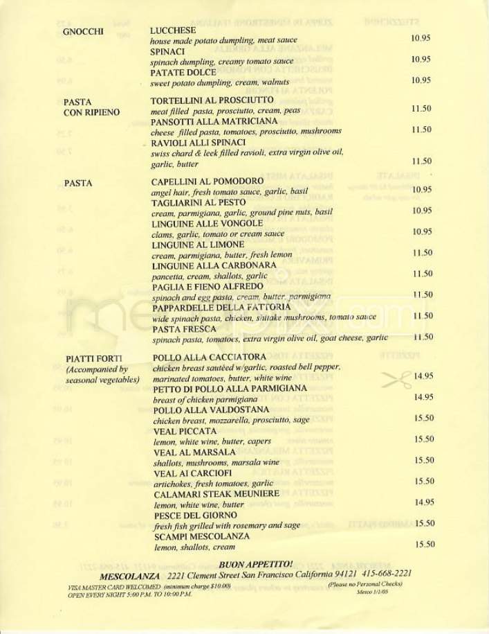 Mescolanza - San Francisco, CA menu_pic