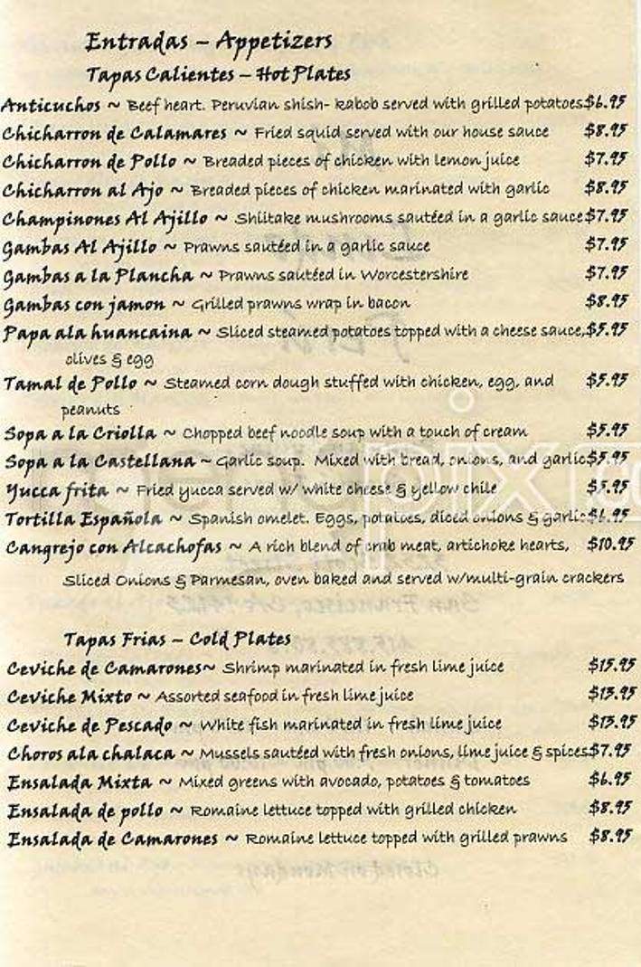 Mi Lindo Peru - San Francisco, CA menu_pic