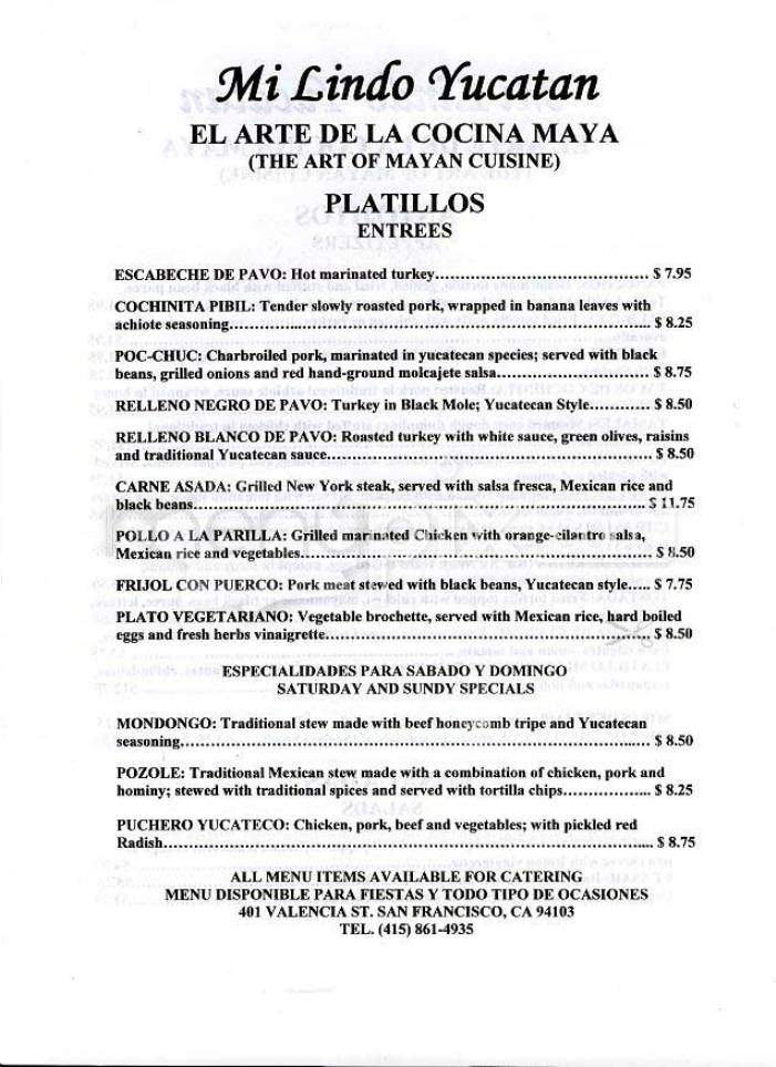 Mi Lindo Yucatan - San Francisco, CA menu_pic