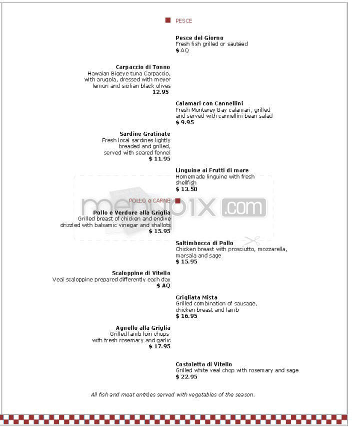 Milano Restaurant - San Francisco, CA menu_pic