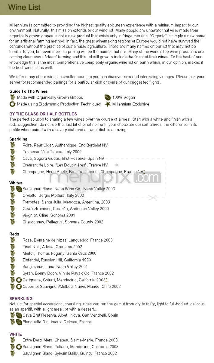Millennium Restaurant - San Francisco, CA menu_pic