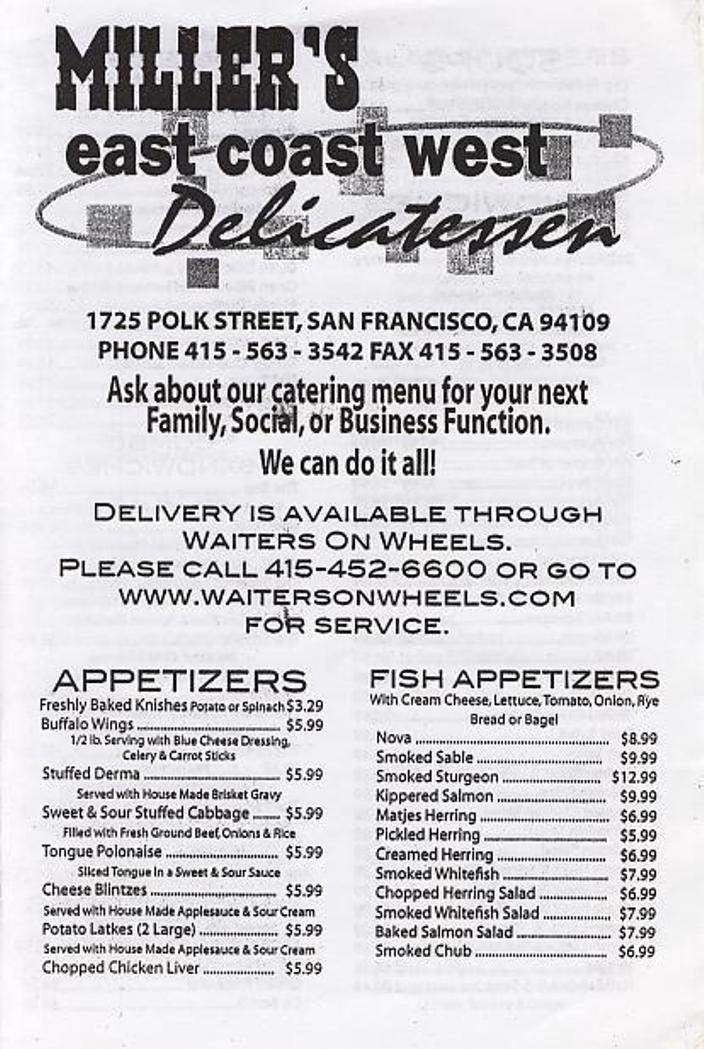 Miller's east coast west deli - San Francisco, CA menu_pic