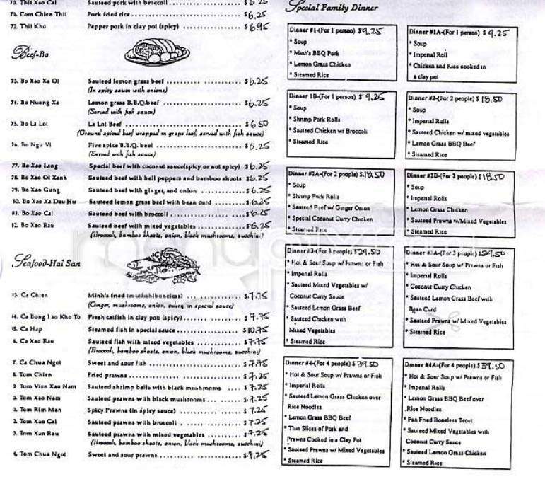 Minh's Garden - San Francisco, CA menu_pic