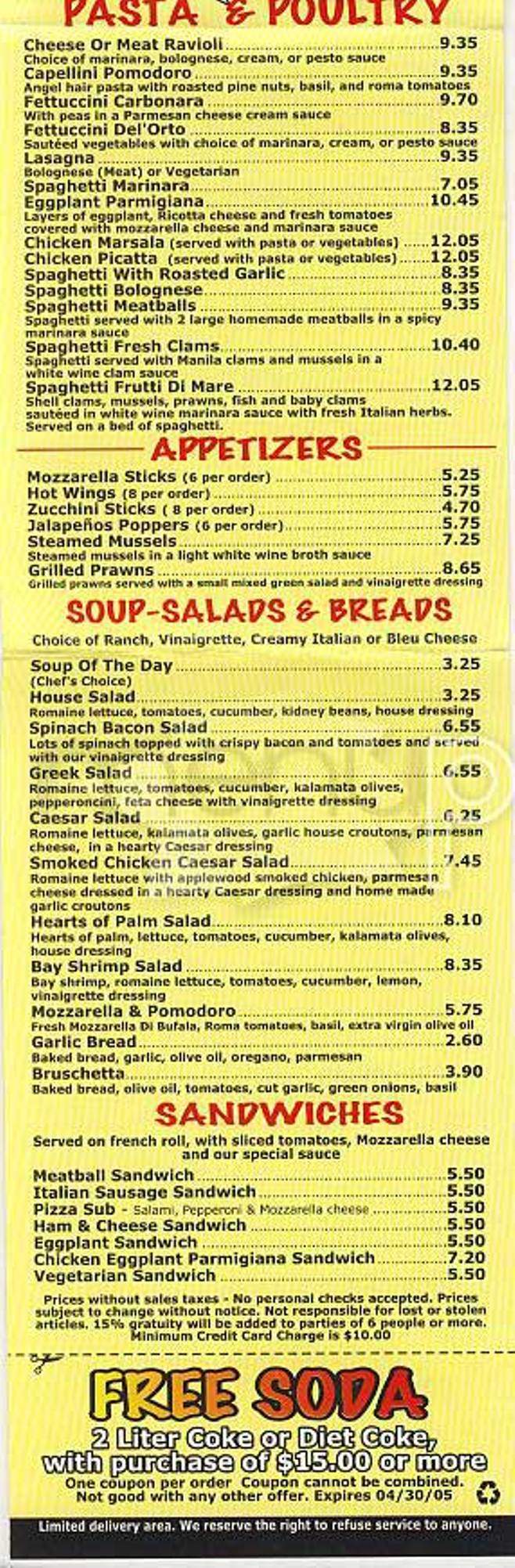 Mozzarella Di Bufala Pizzeria - San Francisco, CA menu_pic