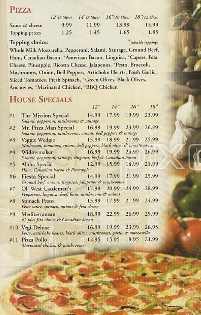 Mr Pizza Man - San Francisco, CA menu_pic