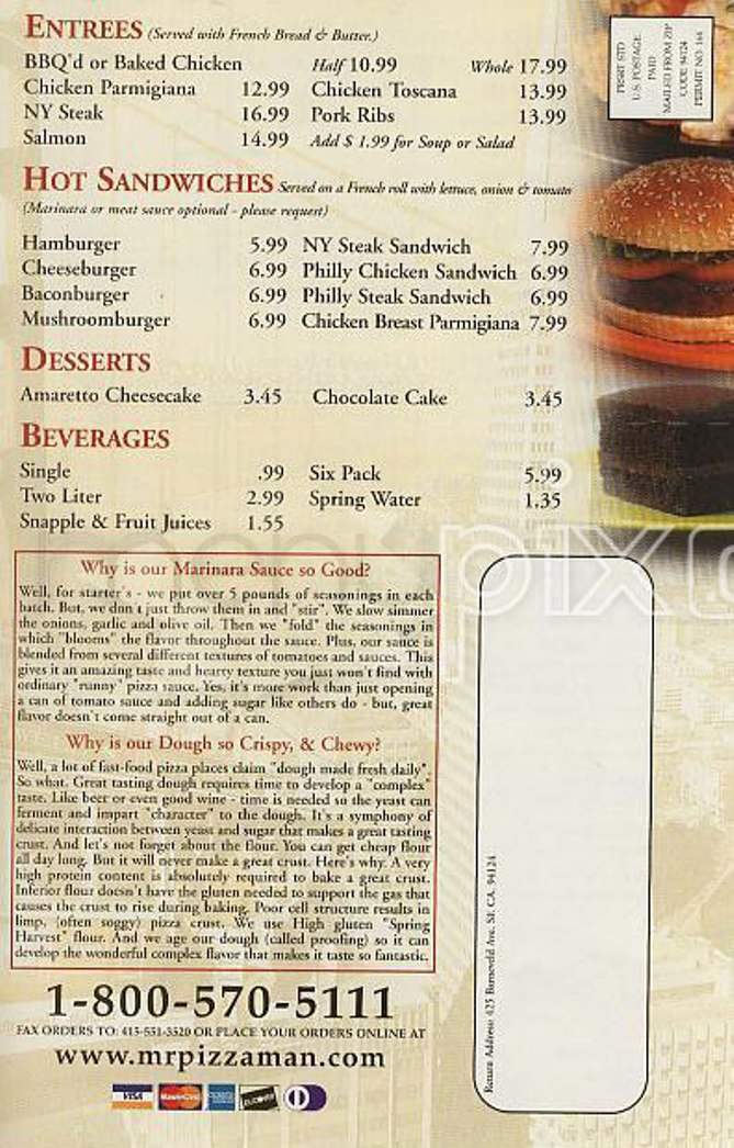 Mr Pizza Man - San Francisco, CA menu_pic