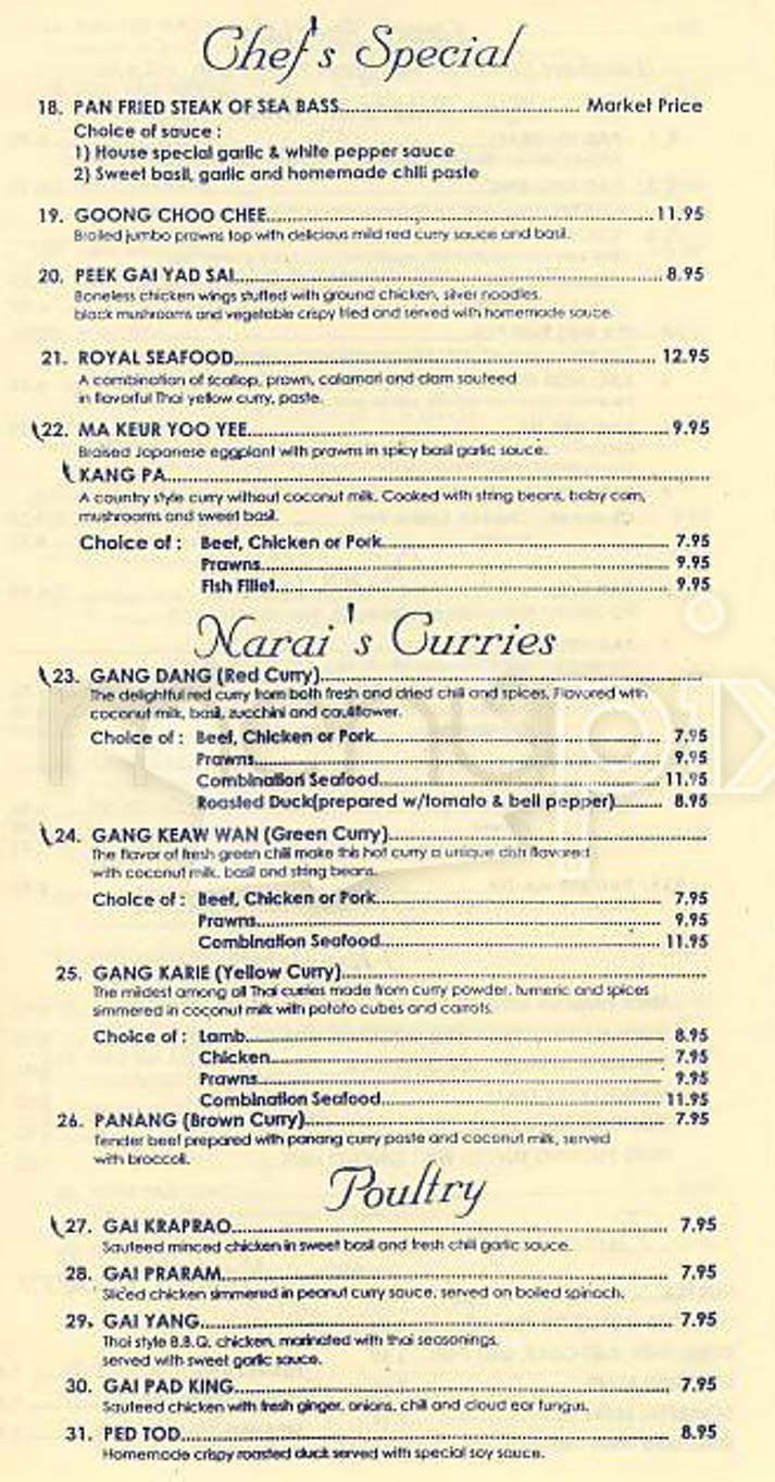 Narai Restaurant - San Francisco, CA menu_pic