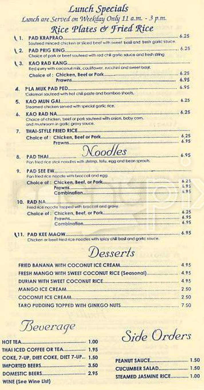 Narai Restaurant - San Francisco, CA menu_pic