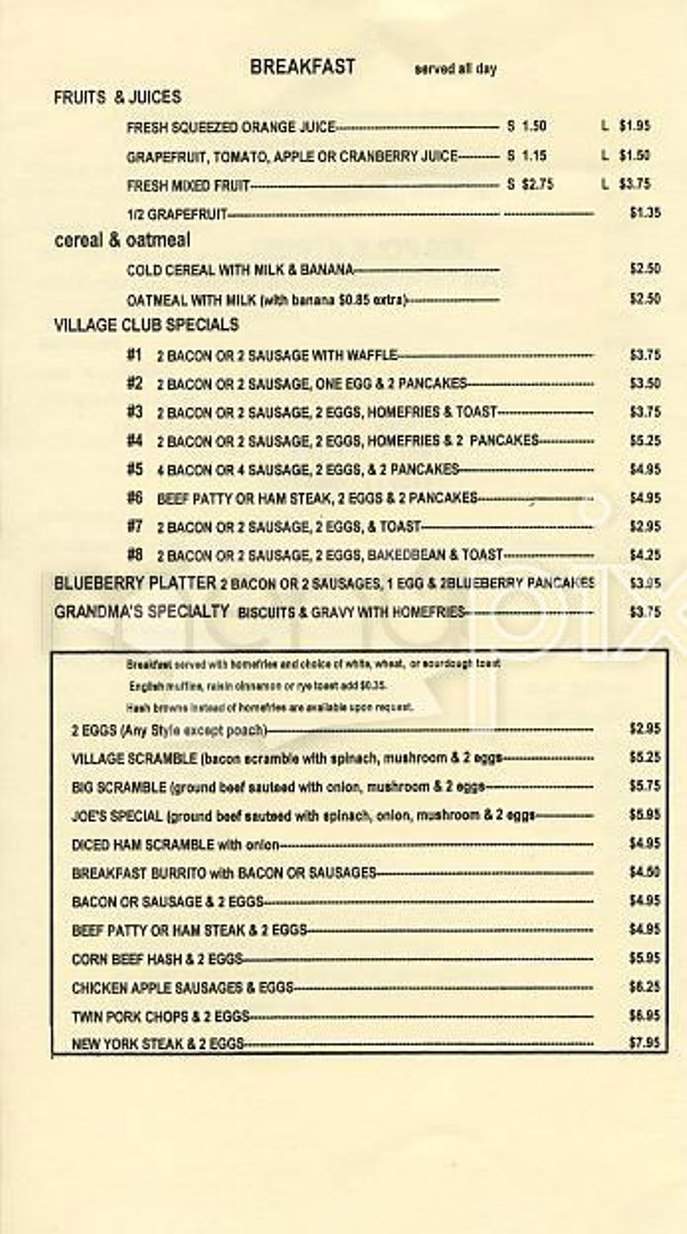 New Village Cafe - San Francisco, CA menu_pic