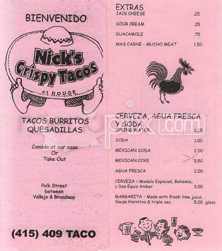 Nick's Crispy Tacos - San Francisco, CA menu_pic
