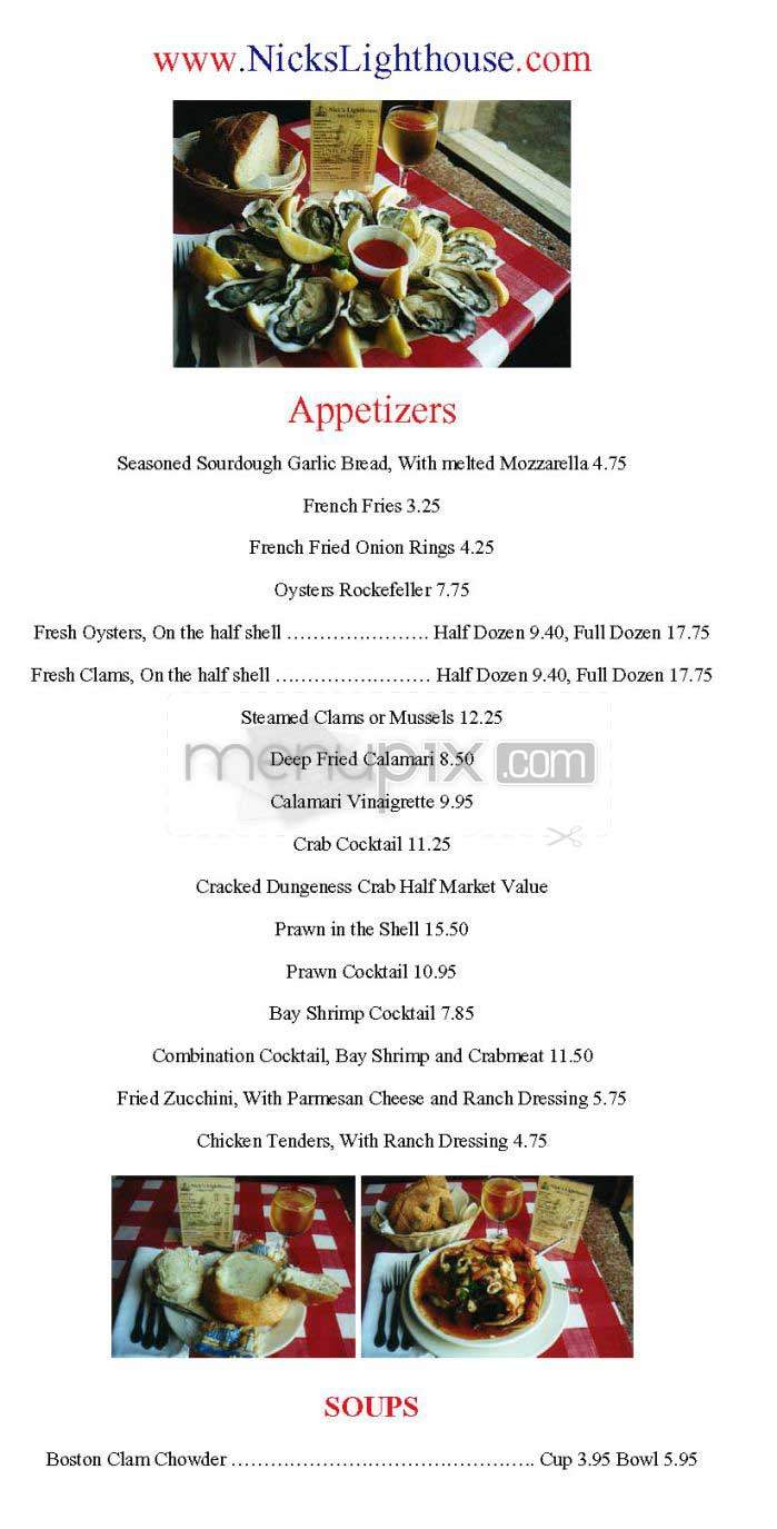 Nick's Lighthouse - San Francisco, CA menu_pic