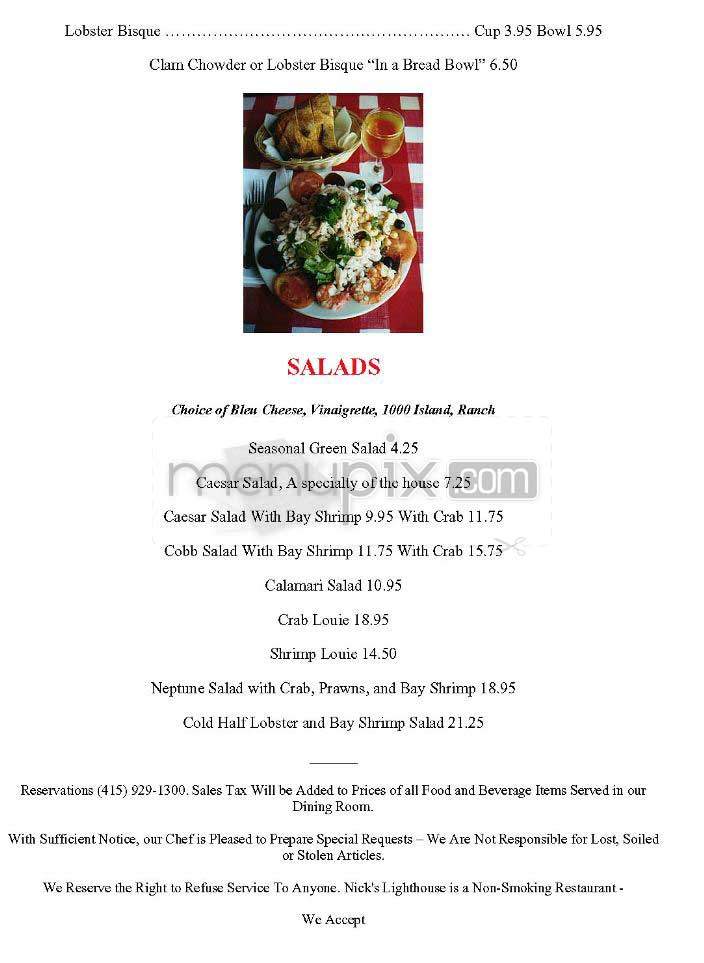 Nick's Lighthouse - San Francisco, CA menu_pic
