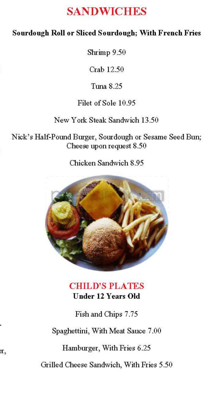 Nick's Lighthouse - San Francisco, CA menu_pic