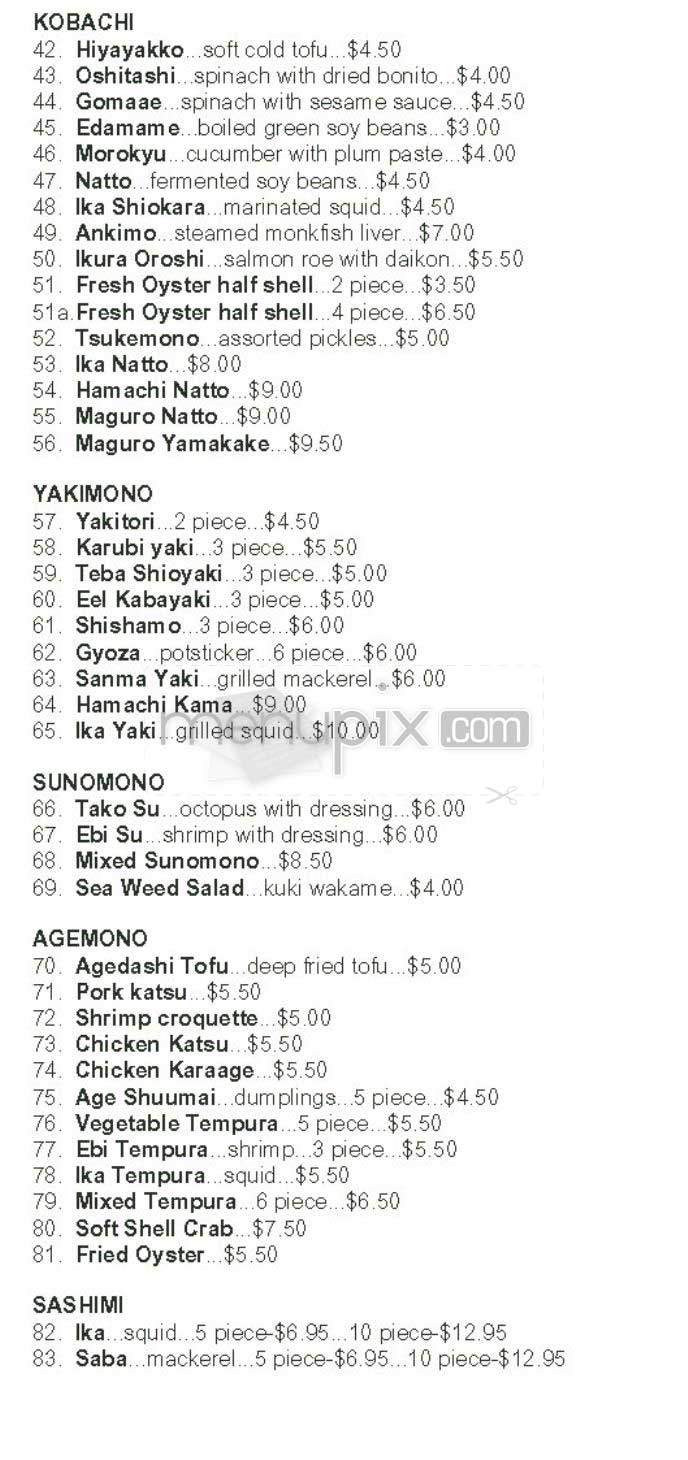 Niko Niko Sushi - La Habra, CA menu_pic