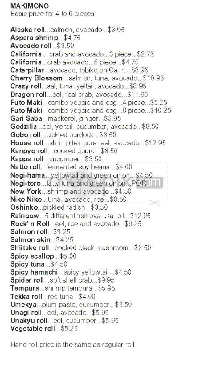 Niko Niko Sushi - La Habra, CA menu_pic