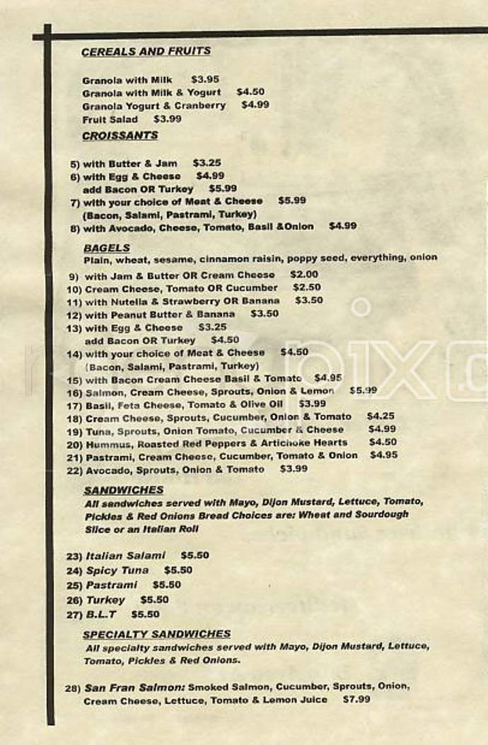 901 Columbus Cafe - San Francisco, CA menu_pic