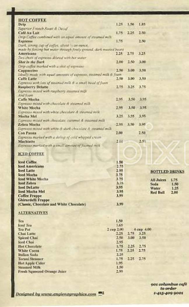 901 Columbus Cafe - San Francisco, CA menu_pic