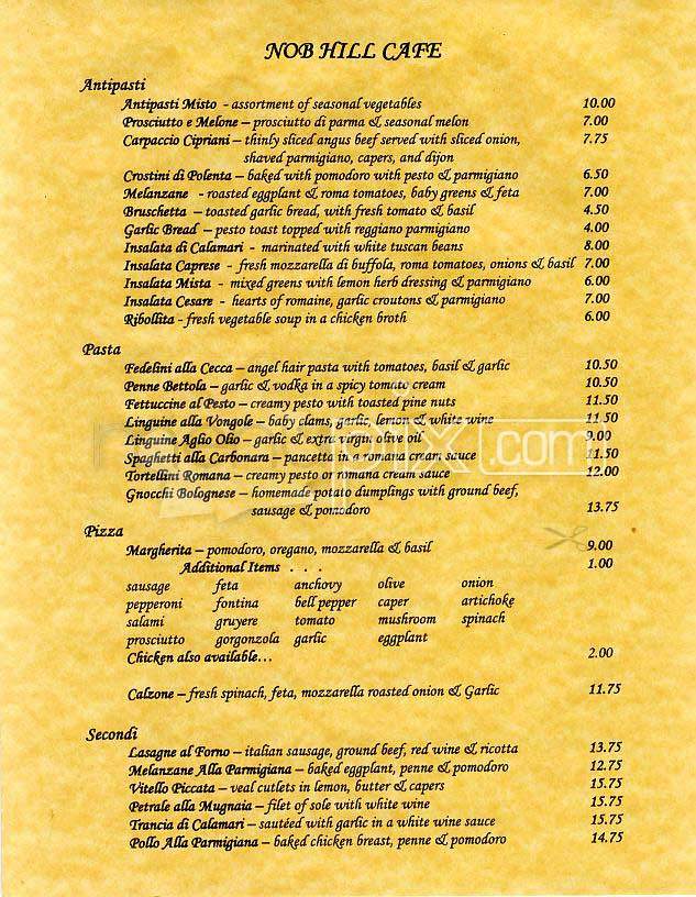 Nob Hill Club - San Francisco, CA menu_pic