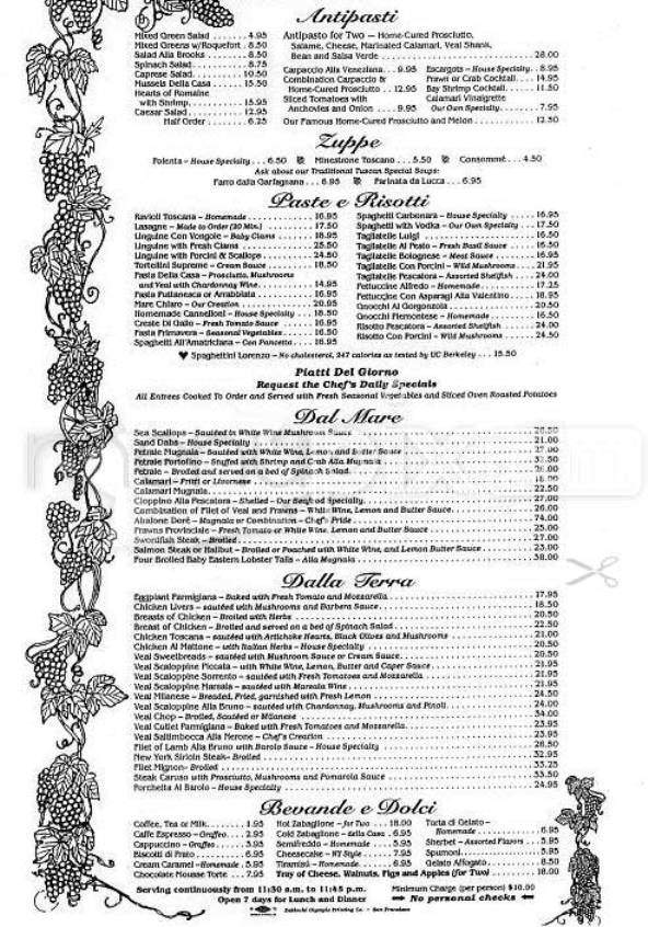 North Beach Restaurant - San Francisco, CA menu_pic