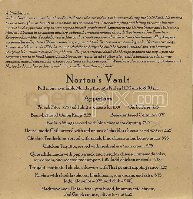 Norton's Vault - San Francisco, CA menu_pic