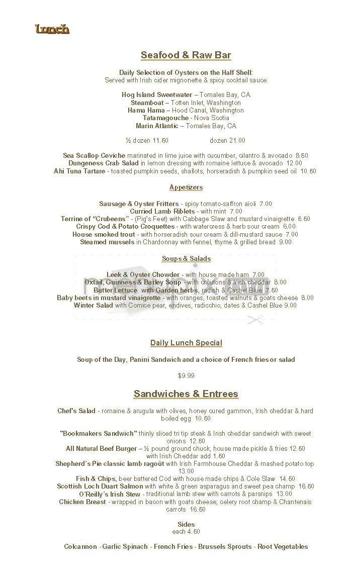 O'Reilly's Holy Grail - San Francisco, CA menu_pic