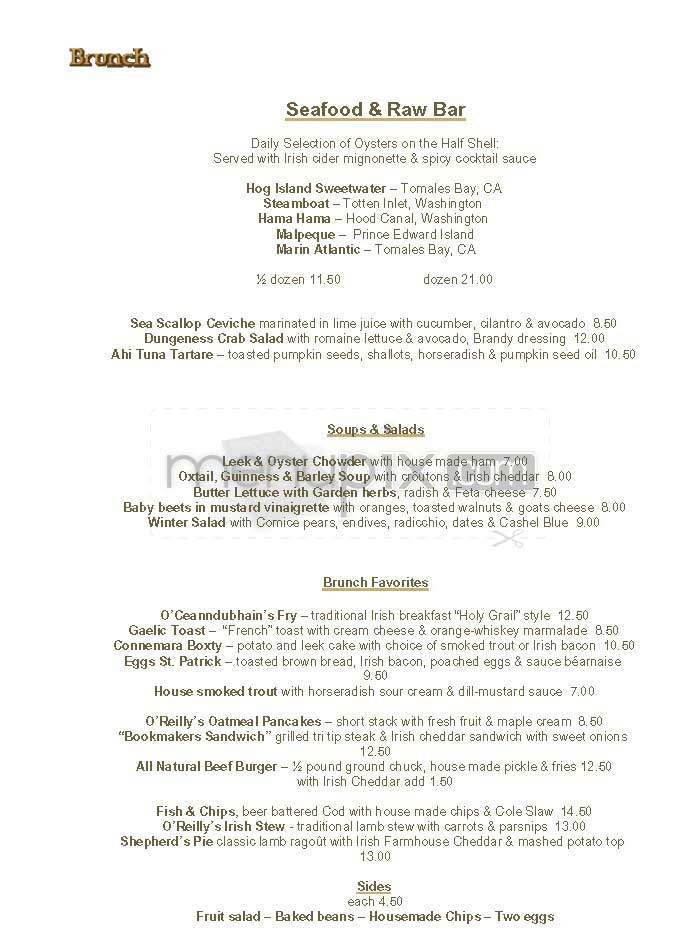 O'Reilly's Holy Grail - San Francisco, CA menu_pic